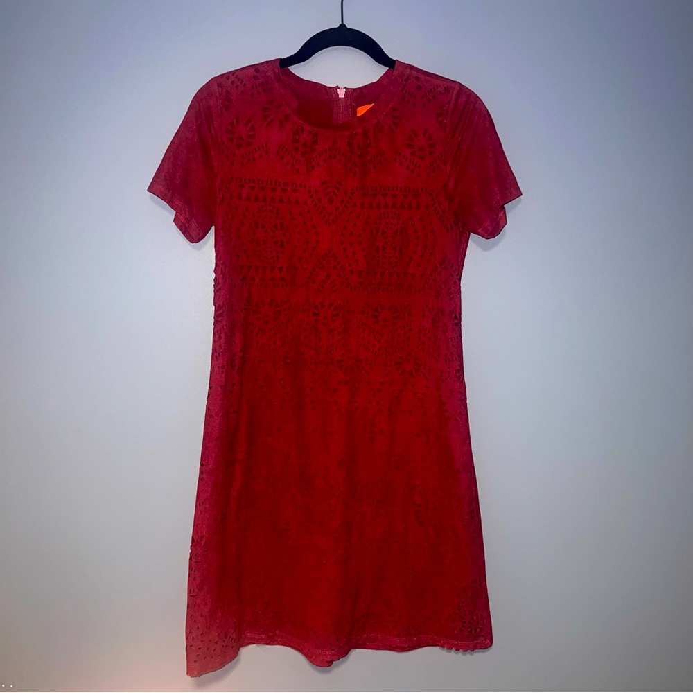 Women’s Small - Burgundy Suede Cutout Layers Shift Dress
